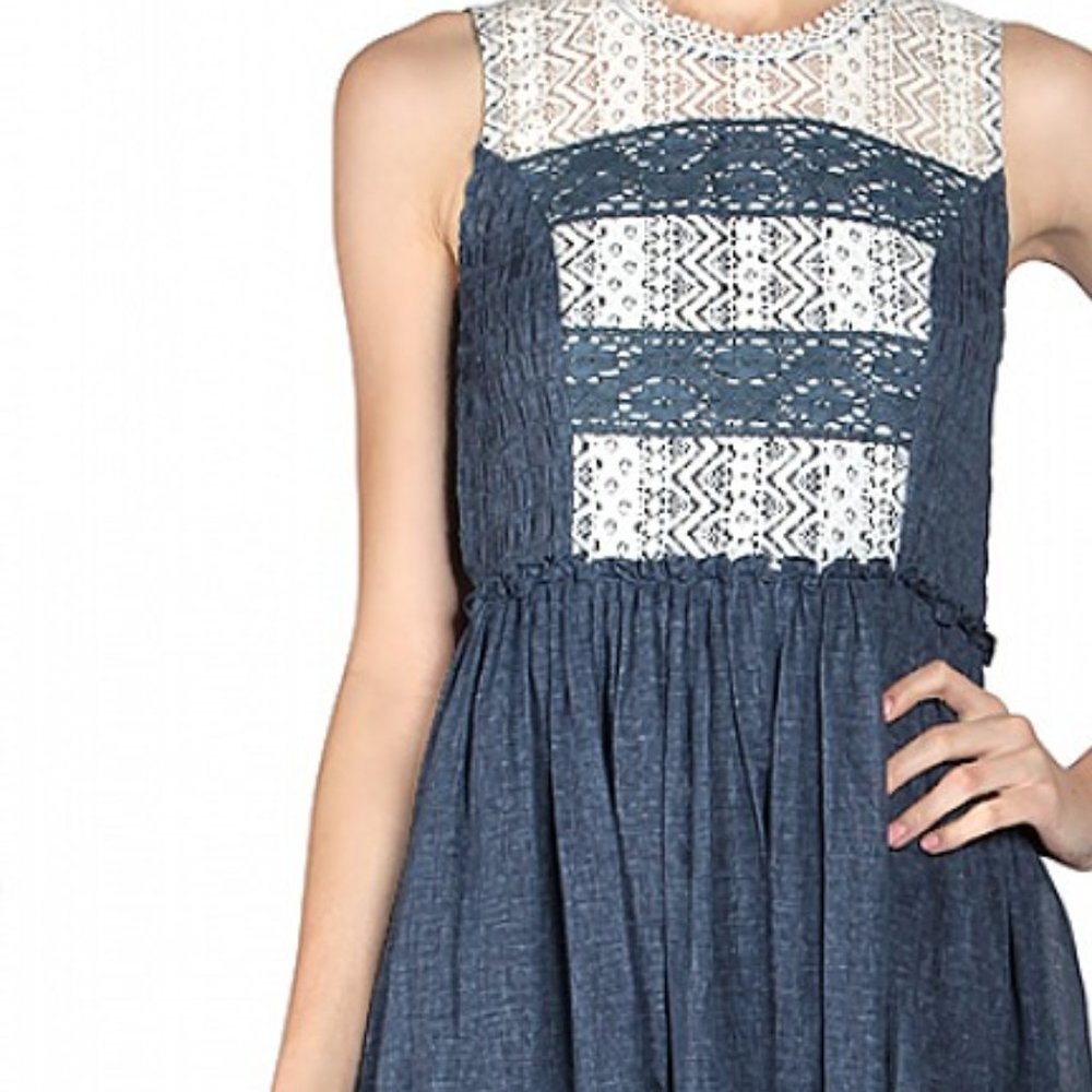 NWT Ryu Sleeveless Summer Dress In Chambray Cotton